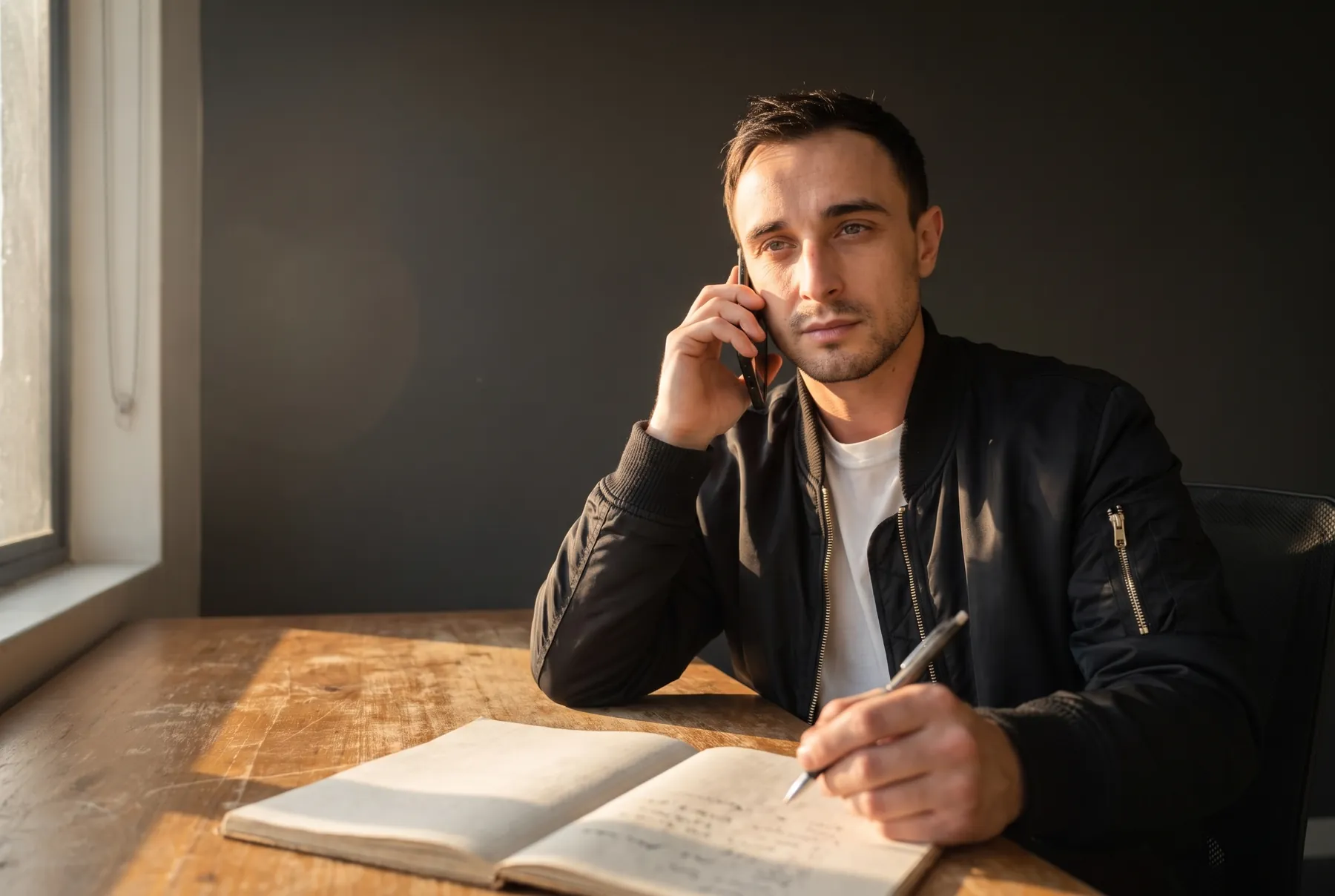 Jack Alexander on a call with a notebook open (illustrative)